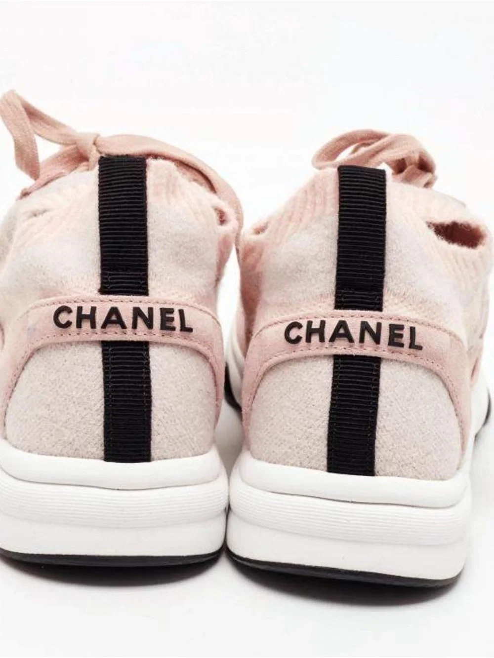 Chanel CC Size 39 Two Tone Knit Fabric and Suede Lace Up Sneakers